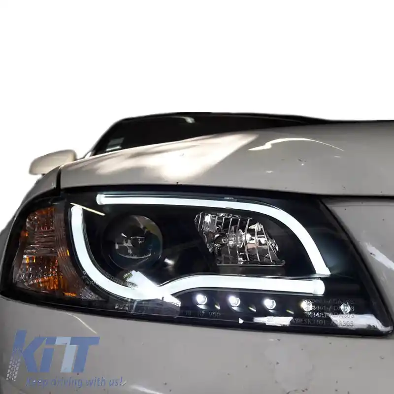 Set de Faruri Potrivit pentru Audi A3 8P 03-08 DRL & Tub LED Negru H7/H1 Sonar-image-6290073