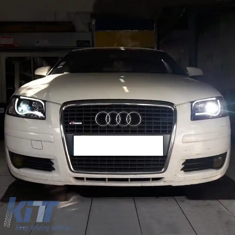 Set de Faruri Potrivit pentru Audi A3 8P 03-08 DRL & Tub LED Negru H7/H1 Sonar-image-6290074