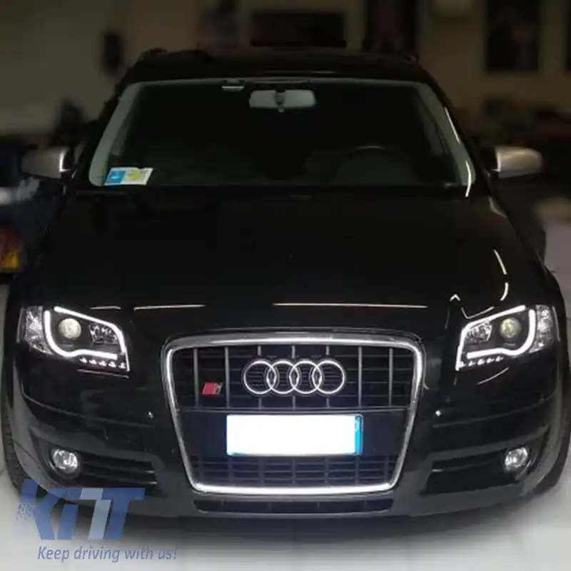 Set de Faruri Potrivit pentru Audi A3 8P 03-08 DRL & Tub LED Negru H7/H1 Sonar-image-6290075