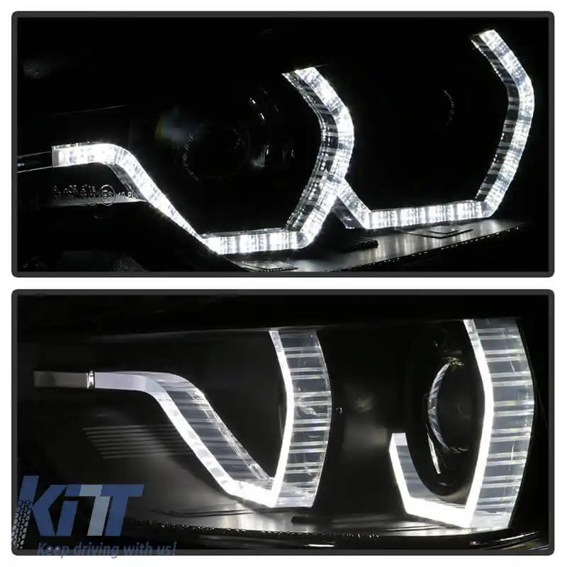Set de Faruri Potrivit pentru BMW 3 F30 / F31 11-15 3D Angel Eyes Negru H7/H7 cu Motor Sonar-image-6301838