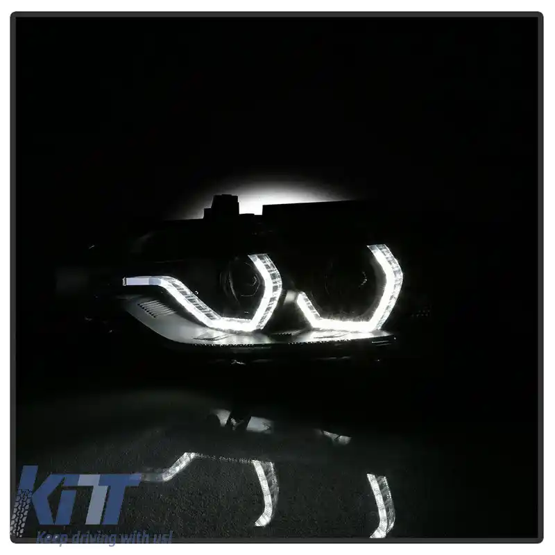 Set de Faruri Potrivit pentru BMW 3 F30 / F31 11-15 3D Angel Eyes Negru H7/H7 cu Motor Sonar-image-6301844