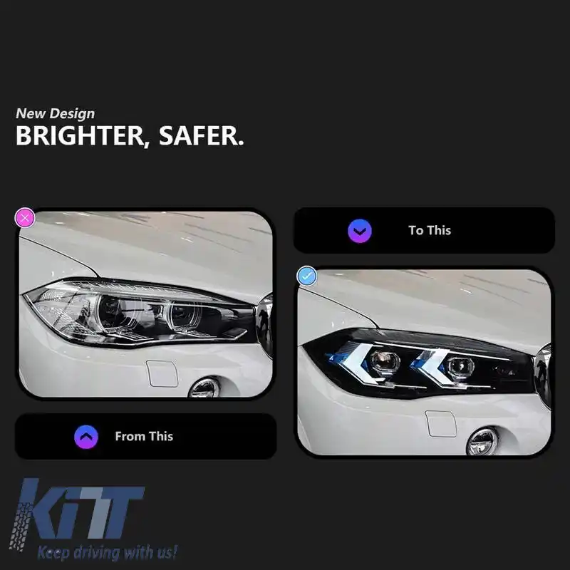 Set de faruri potrivit pentru Bmw X5 F15 (2013-2018) / X6 F16 (2014-2019) Conversie la aspectul G05 / G06 Carner Negru-image-6320180