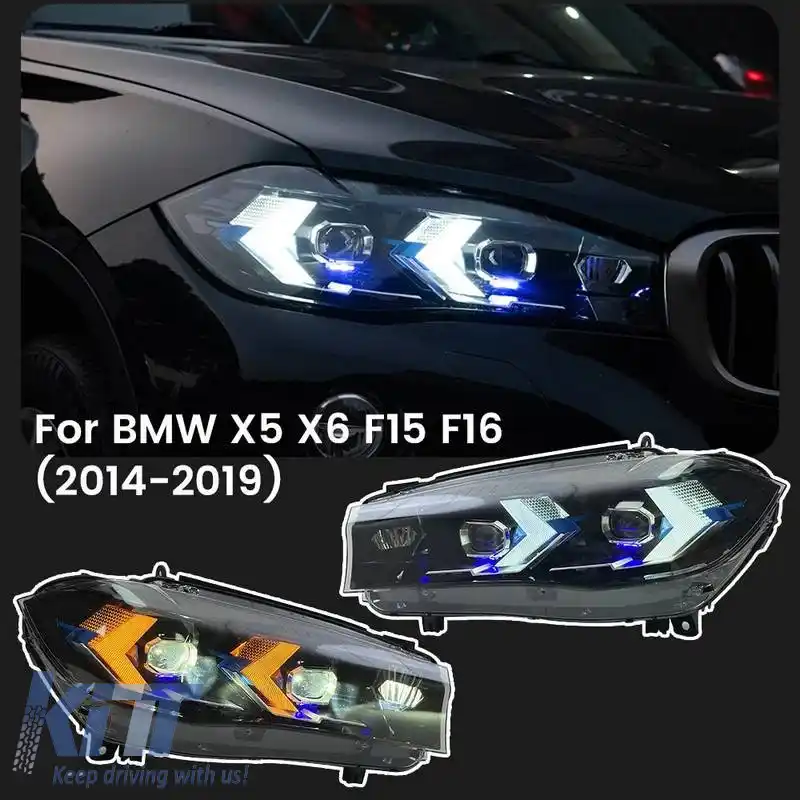 Set de faruri potrivit pentru Bmw X5 F15 (2013-2018) / X6 F16 (2014-2019) Conversie la aspectul G05 / G06 Carner Negru-image-6321028