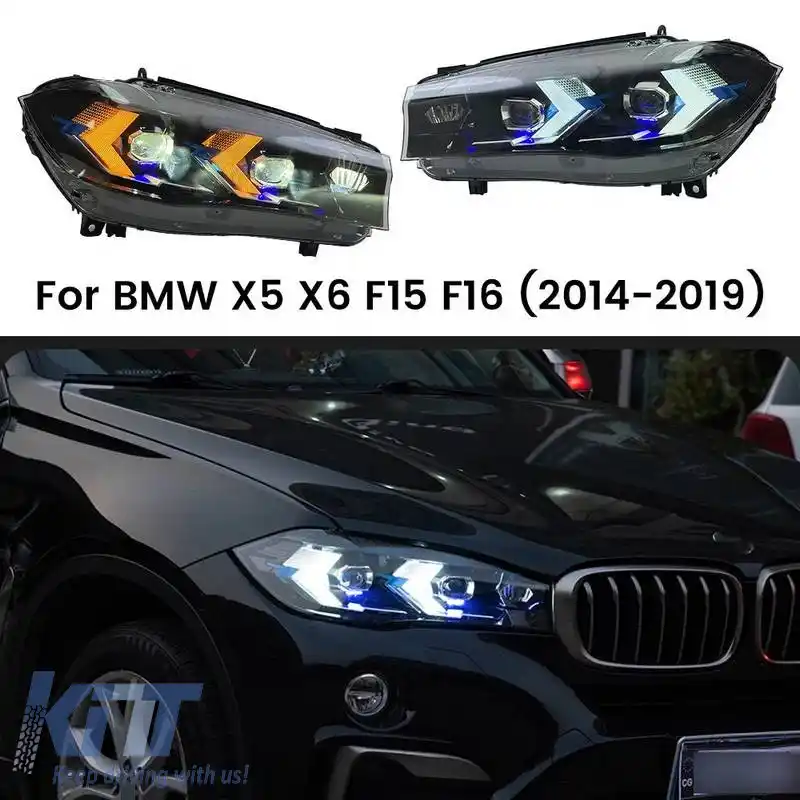 Set de faruri potrivit pentru Bmw X5 F15 (2013-2018) / X6 F16 (2014-2019) Conversie la aspectul G05 / G06 Carner Negru-image-6321029
