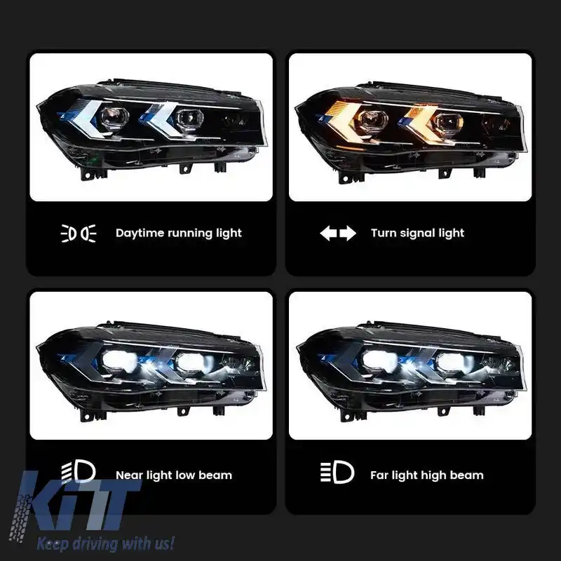 Set de faruri potrivit pentru Bmw X5 F15 (2013-2018) / X6 F16 (2014-2019) Conversie la aspectul G05 / G06 Carner Negru-image-6321031
