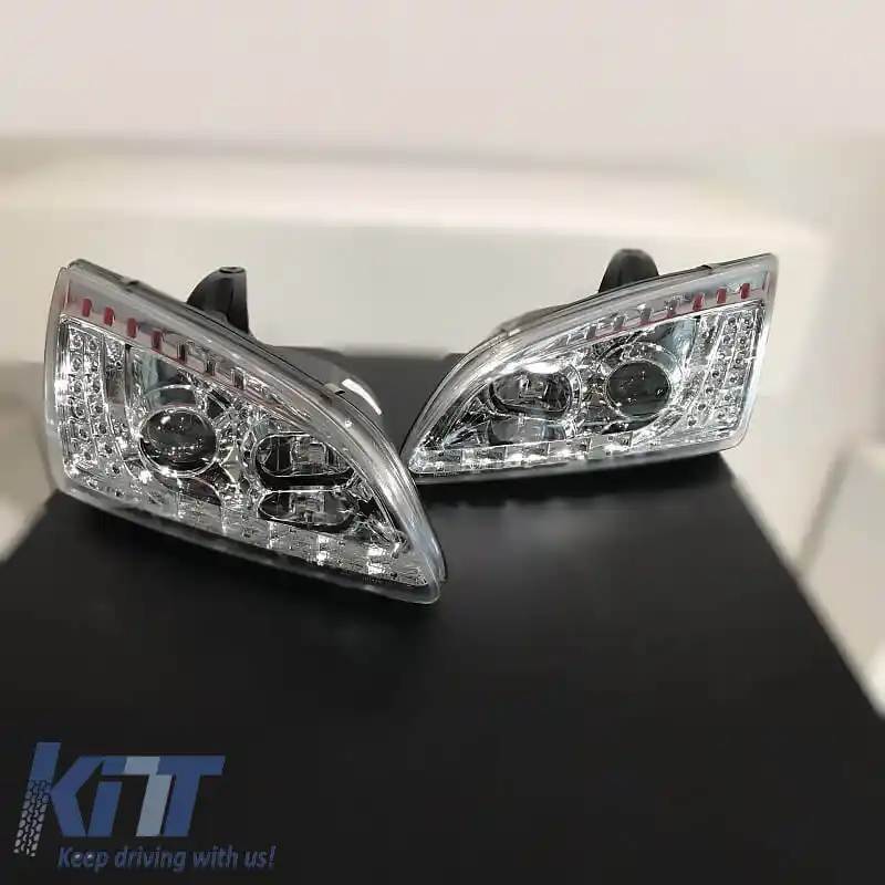 Set de faruri potrivit pentru Ford Focus 04-08 DRL & Semnal LED Crom H1/H1 JunYan-image-6289960