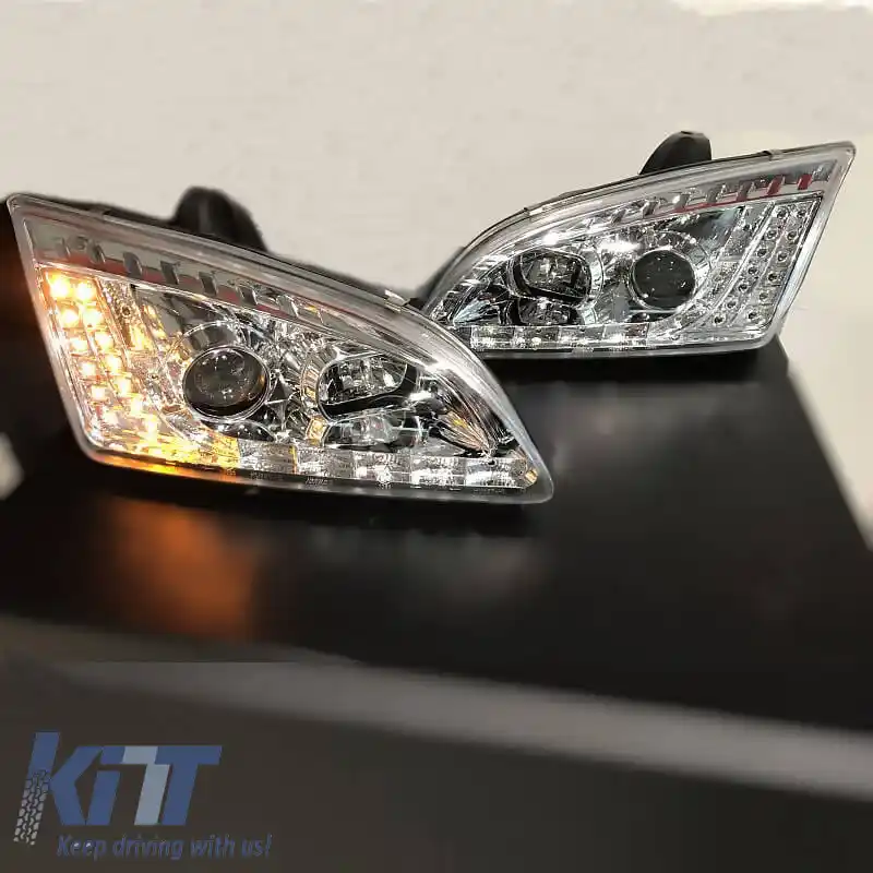 Set de faruri potrivit pentru Ford Focus 04-08 DRL & Semnal LED Crom H1/H1 JunYan-image-6289961