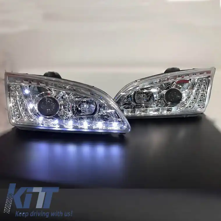 Set de faruri potrivit pentru Ford Focus 04-08 DRL & Semnal LED Crom H1/H1 JunYan-image-6289962