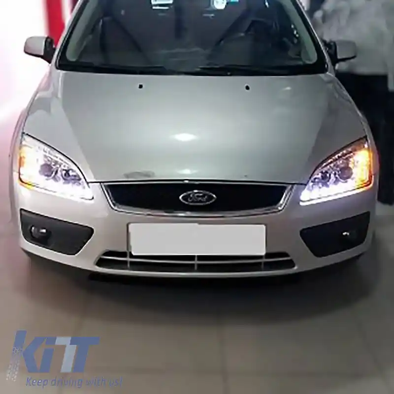 Set de faruri potrivit pentru Ford Focus 04-08 DRL & Semnal LED Crom H1/H1 JunYan-image-6289964