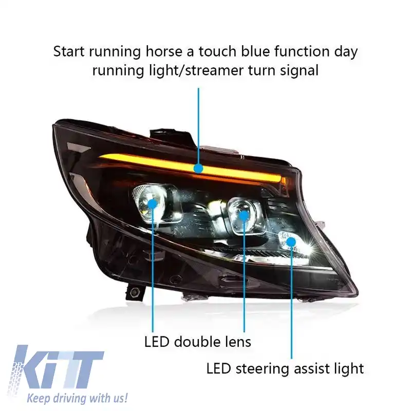 Set de Faruri Potrivit pentru Mercedes-Benz Vito W447 14-24 W448 2025 Look DRL Led Tube Negru Carner-image-6320335