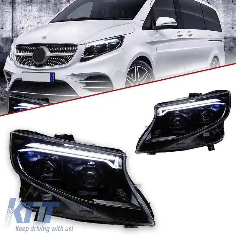 Set de Faruri Potrivit pentru Mercedes-Benz Vito W447 14-24 W448 2025 Look DRL Led Tube Negru Carner-image-6321172