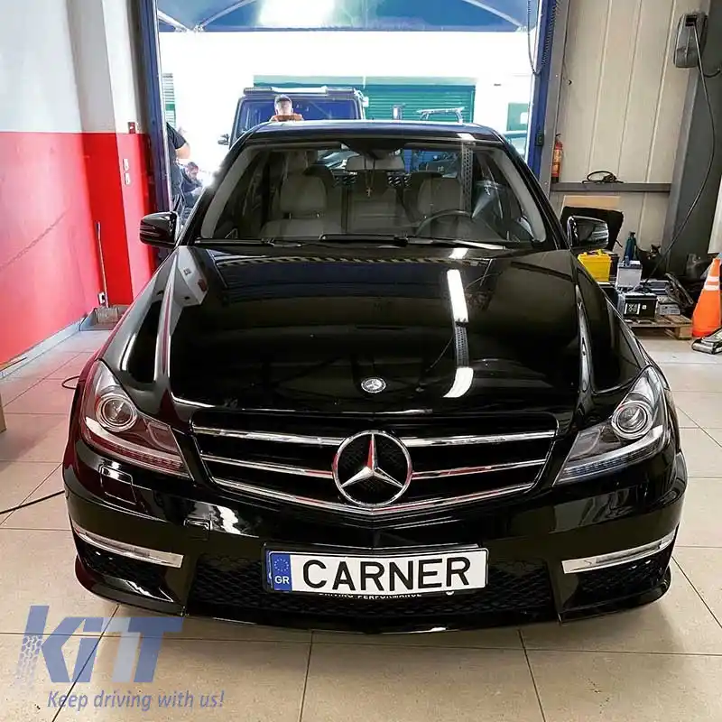 Set de Faruri Potrivit pentru Mercedes-Benz C-Class W204 11-14 DRL & Semnal Led Negru H7 cu Motor-image-6306396