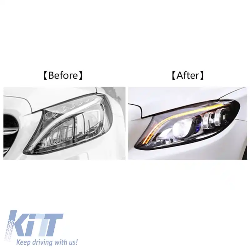 Set de Faruri Potrivit pentru Mercedes-Benz C-Class W205 14-18 Upgrade LED la Multibeam Full LED DRL Negru cu Transportor de Motor-image-6313693