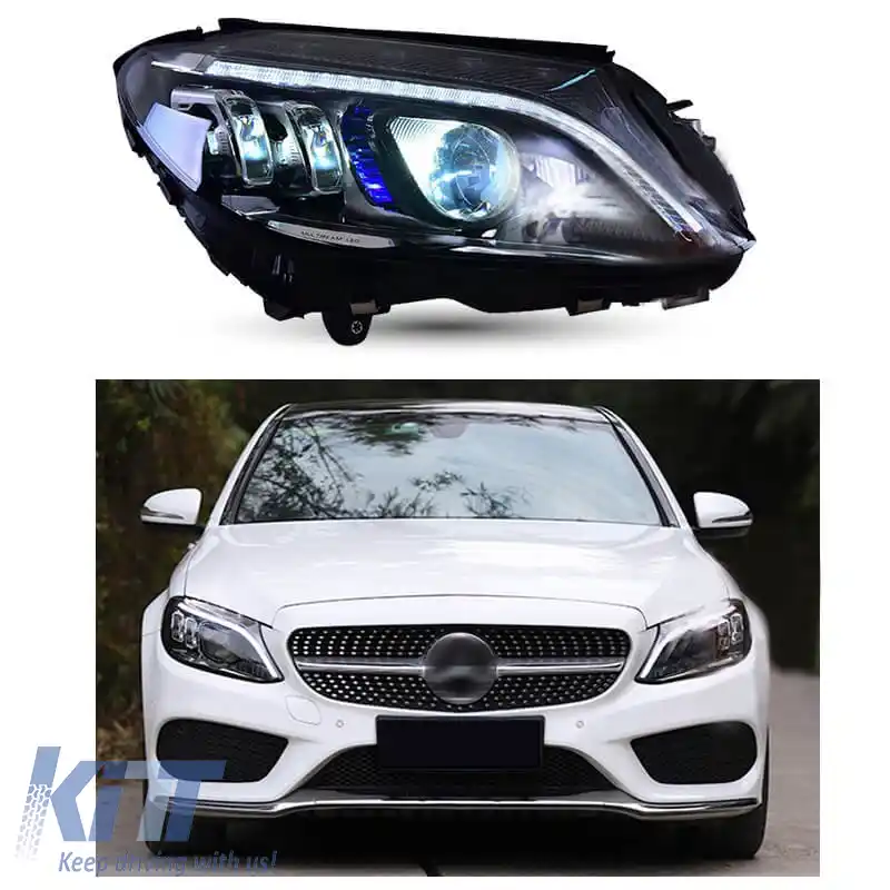 Set de Faruri Potrivit pentru Mercedes-Benz C-Class W205 14-18 Upgrade LED la Multibeam Full LED DRL Negru cu Transportor de Motor-image-6313695