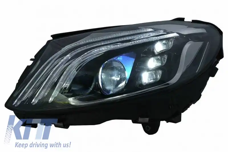 Set de Faruri Potrivit pentru Mercedes-Benz C-Class W205 14-20 Upgrade la Maybach Full LED DRL Negru cu Transportor de Motor-image-6321351