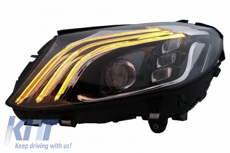 Set de Faruri Potrivit pentru Mercedes-Benz C-Class W205 14-20 Upgrade la Maybach Full LED DRL Negru cu Transportor de Motor-image-6321353