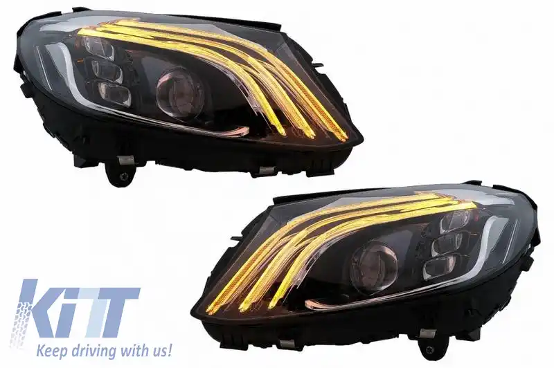 Set de Faruri Potrivit pentru Mercedes-Benz C-Class W205 14-20 Upgrade la Maybach Full LED DRL Negru cu Motor Carrier-image-6321966