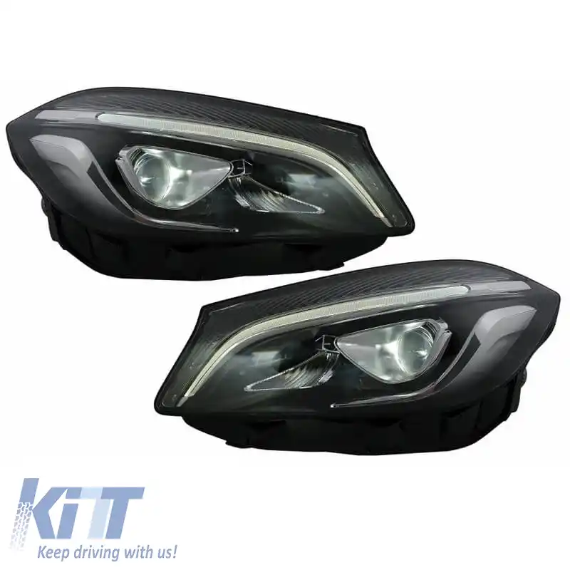 Set de faruri potrivit pentru Mercedes-Benz A-Class W176 12-18 Upgrade Halogen la Aspect Facelift Negru Full Led DRL cu Motor Carner-image-6328748