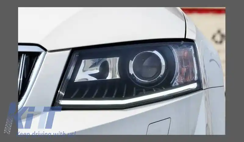 Set de faruri potrivit pentru Skoda Octavia mk3 2014-2017 DRL Black Carner-image-6320147