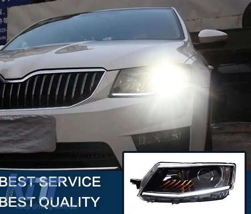 Set de Faruri Potrivit pentru Skoda Octavia mk3 2014-2017 DRL Negru Carner-image-6320992