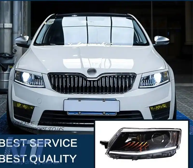 Set de Faruri Potrivit pentru Skoda Octavia mk3 2014-2017 DRL Negru Carner-image-6320994