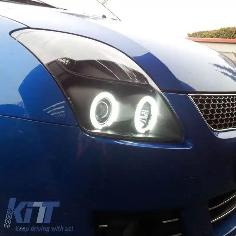 Set de Faruri Potrivit pentru Suzuki Swift 05-10 CCFL Angel Eyes Negru H1/H1 Sonar-image-6290622