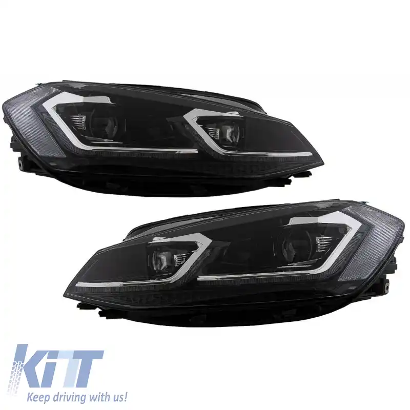 Set de Faruri Potrivit pentru VW Golf 7.5 17-19 Facelift DRL & Semnal Dinamic Linia Neagră/Chromată Aspect GTI H7 Cu Motor Carner-image-6290696