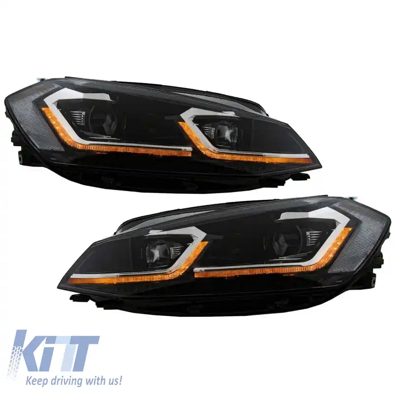 Set de Faruri Potrivit pentru VW Golf 7.5 17-19 Facelift DRL & Semnal Dinamic Linia Neagră/Chromată Aspect GTI H7 Cu Motor Carner-image-6290698