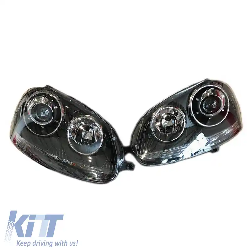 Set de faruri potrivit pentru VW Golf V (5) 03-08 Proiectoare GTI / R32 Look Negru H7/H7 Cu Motor & E-Mark Carner-image-6289942