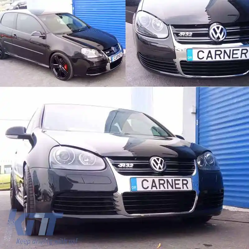 Set de faruri potrivit pentru VW Golf V (5) 03-08 Proiectoare GTI / R32 Look Negru H7/H7 Cu Motor & E-Mark Carner-image-6289944