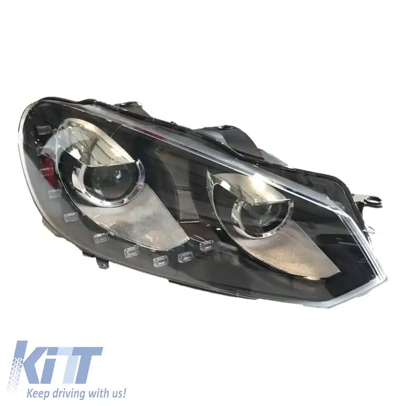 Set de faruri potrivit pentru VW Golf VI (6) 08-12 DRL GTI /R20 Look Negru H7/H7 cu Motor Carner-image-6290030