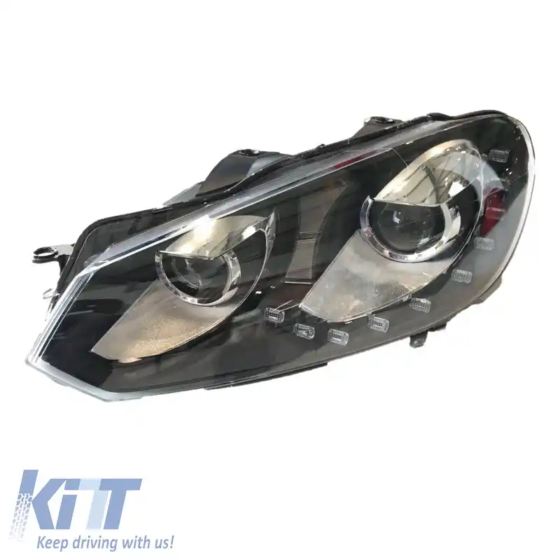 Set de faruri potrivit pentru VW Golf VI (6) 08-12 DRL GTI /R20 Look Negru H7/H7 cu Motor Carner-image-6290031