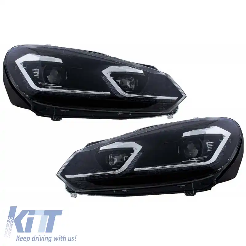 Set de faruri potrivit pentru VW Golf VI (6) 08-12 DRL & Semnal LED Aspect Dinamic Golf 7.5 Linia Neagră/Silver H7 cu Motor Carrier-image-6325989