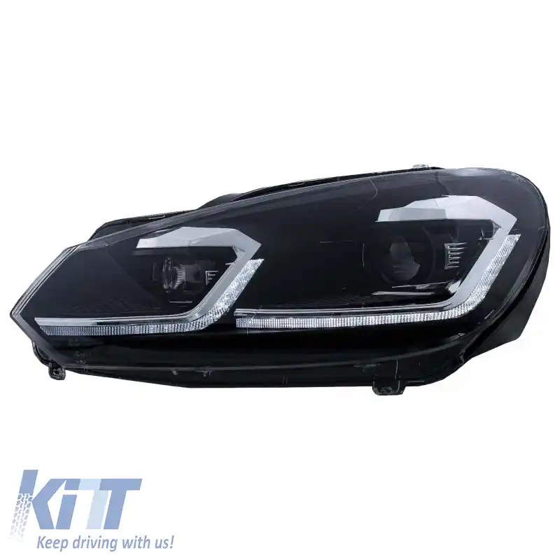 Set de faruri potrivit pentru VW Golf VI (6) 08-12 DRL & Semnal LED Aspect Dinamic Golf 7.5 Linia Neagră/Silver H7 cu Motor Carrier-image-6325990