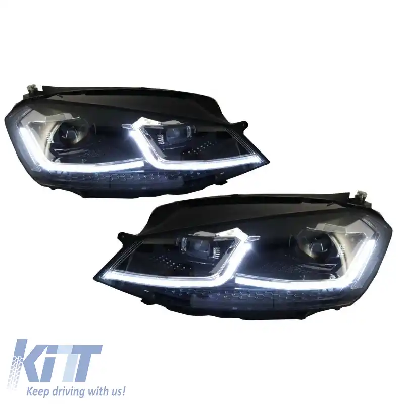 Set de faruri potrivit pentru VW Golf VII (7) 12-17 Look 7.5 GTI Black/Silver Line H7 cu Motor Carner-image-6289949