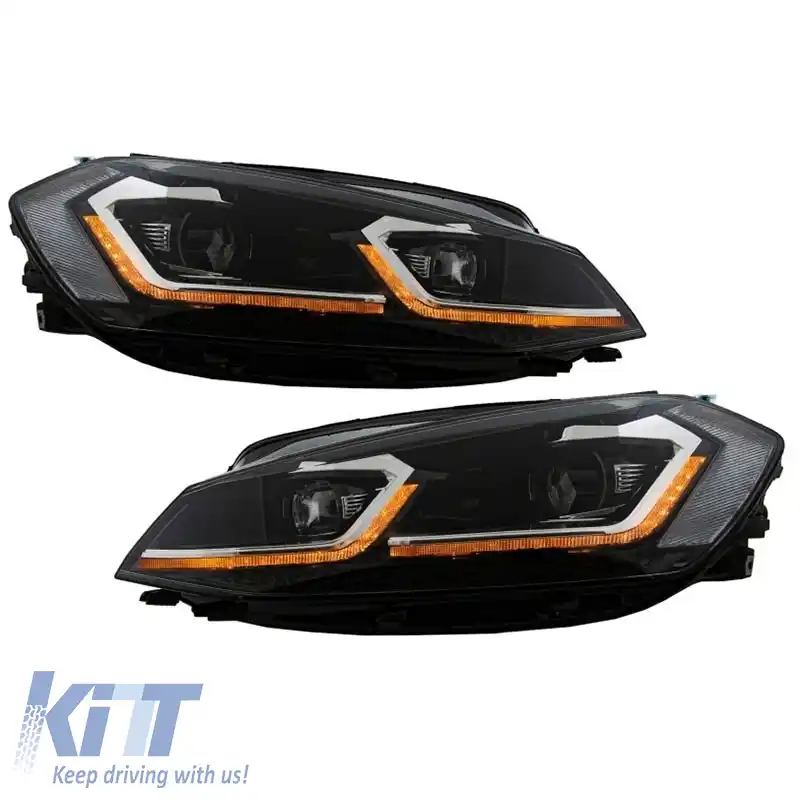 Set de faruri potrivit pentru VW Golf VII (7) 12-17 Look 7.5 GTI Black/Silver Line H7 cu Motor Carner-image-6289950