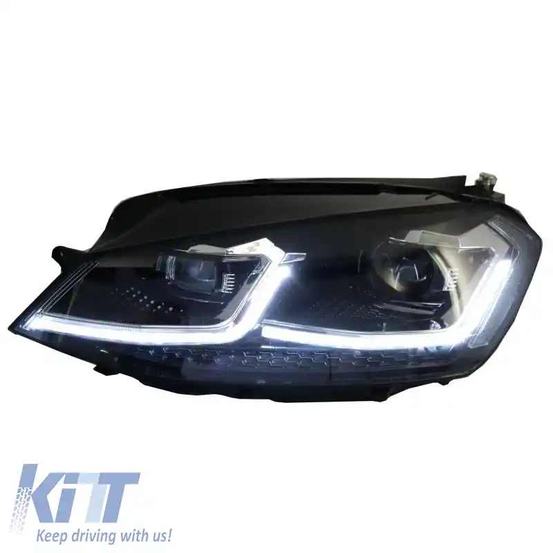 Set de faruri potrivit pentru VW Golf VII (7) 12-17 Look 7.5 GTI Black/Silver Line H7 cu Motor Carner-image-6289955