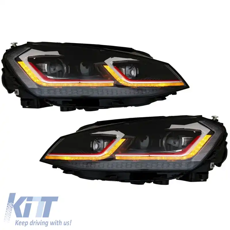 Set de faruri potrivit pentru VW Golf VII (7) 12-17 Look 7.5 GTI Black/Red Line H7 cu Motor Carner-image-6290176
