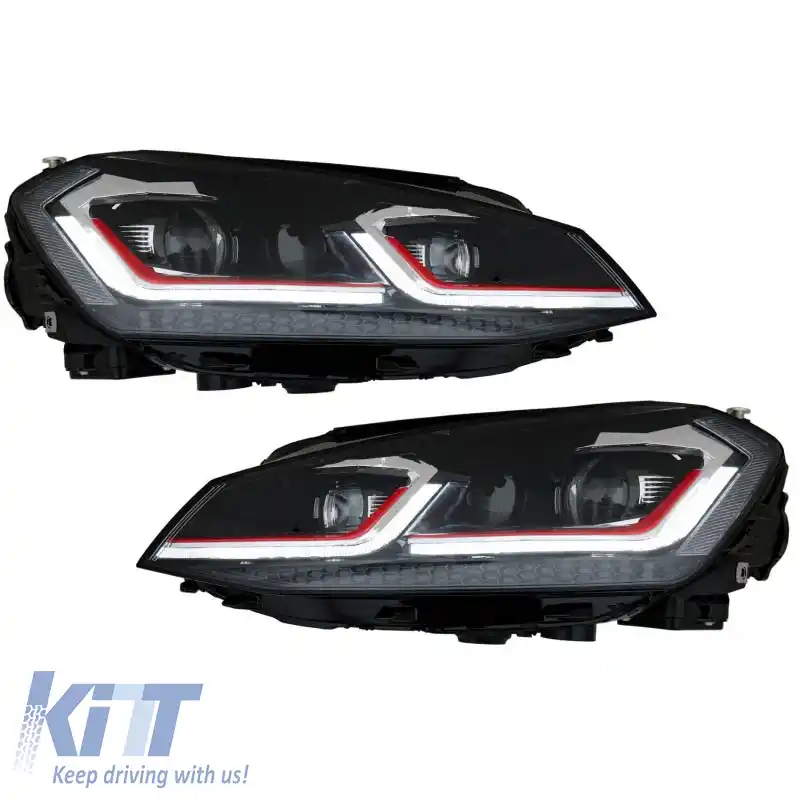 Set de faruri potrivit pentru VW Golf VII (7) 12-17 Look 7.5 GTI Black/Red Line H7 cu Motor Carner-image-6290177