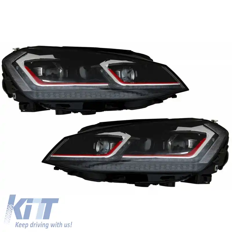 Set de faruri potrivit pentru VW Golf VII (7) 12-17 Look 7.5 GTI Black/Red Line H7 cu Motor Carner-image-6290178