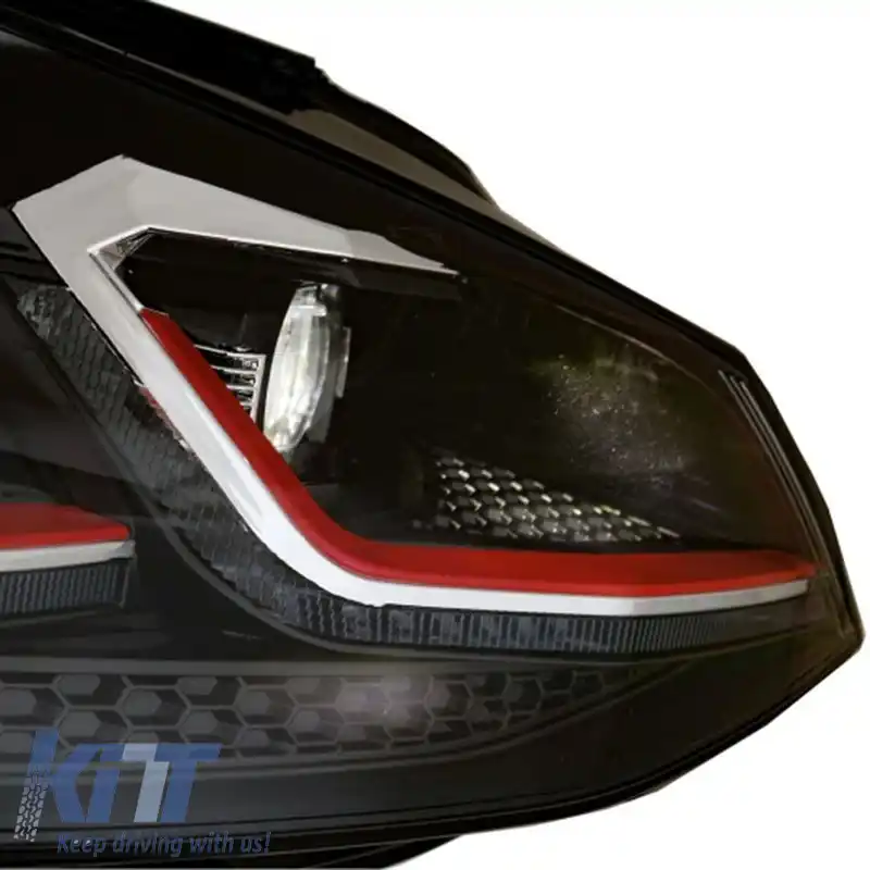 Set de faruri potrivit pentru VW Golf VII (7) 12-17 Look 7.5 GTI Black/Red Line H7 cu Motor Carner-image-6290179