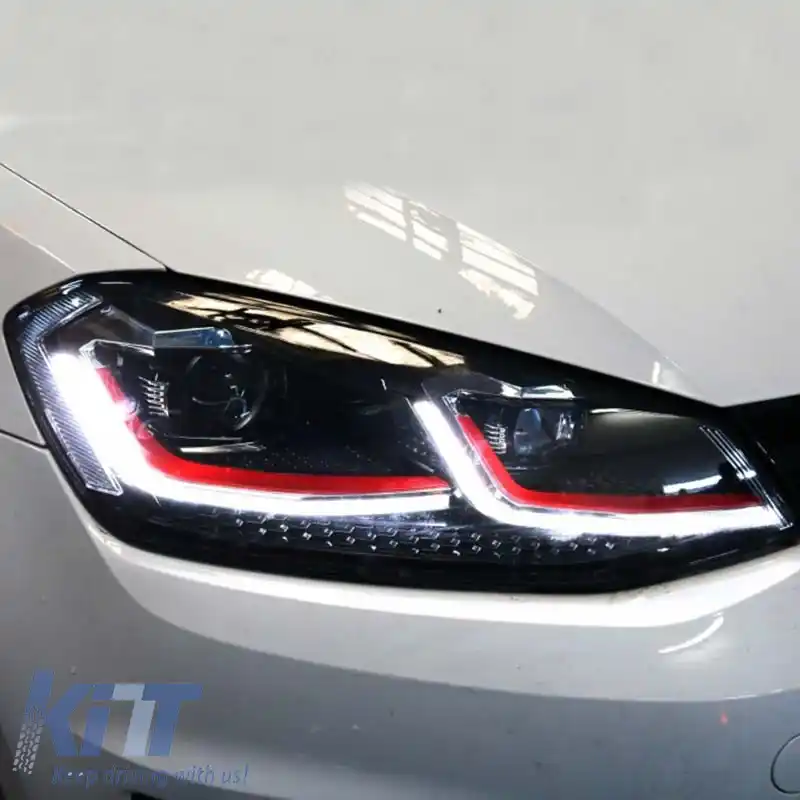 Set de faruri potrivit pentru VW Golf VII (7) 12-17 Look 7.5 GTI Black/Red Line H7 cu Motor Carner-image-6290181