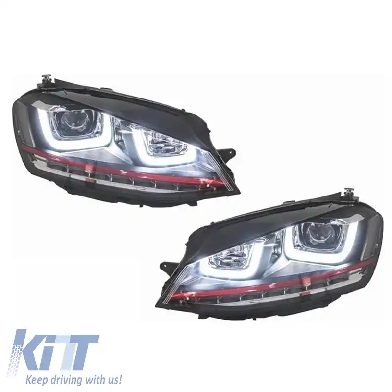 Set de Faruri Potrivit pentru VW Golf VII (7) 12-17 DRL U-Type GTI Negru/Roșu H7/H7 Cu Motor Carner-image-6290679