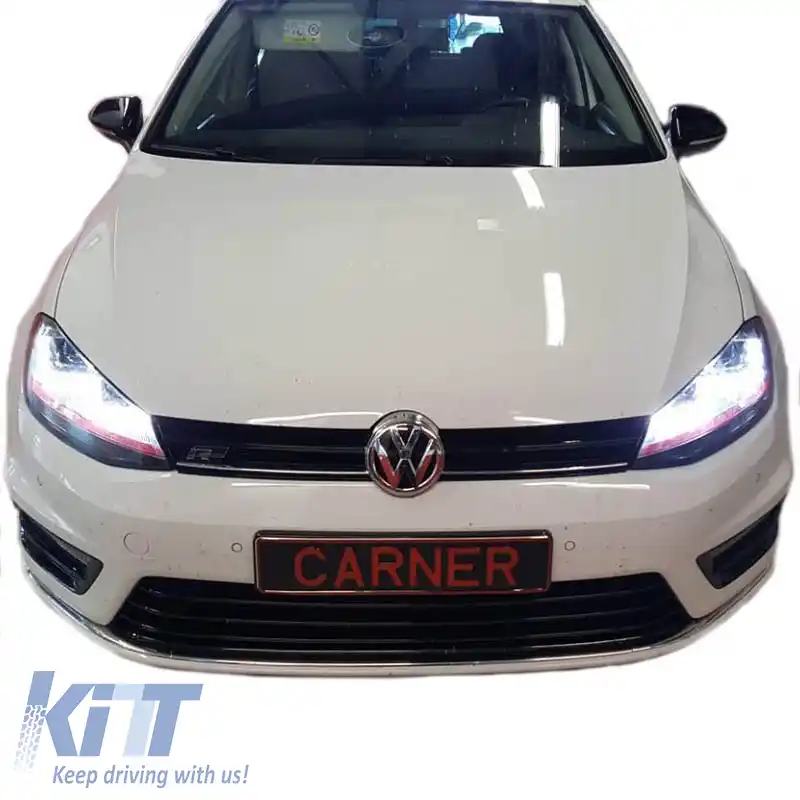 Set de Faruri Potrivit pentru VW Golf VII (7) 12-17 DRL U-Type GTI Negru/Roșu H7/H7 Cu Motor Carner-image-6290682
