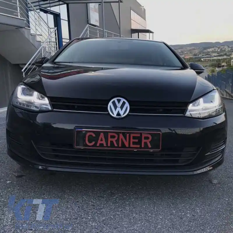 Set de faruri potrivit pentru VW Golf VII (7) 12-17 U-Type DRL & Semnal LED Dinamic GTI R-Line Look Negru H7/H7 Cu Motor Carner-image-6290708
