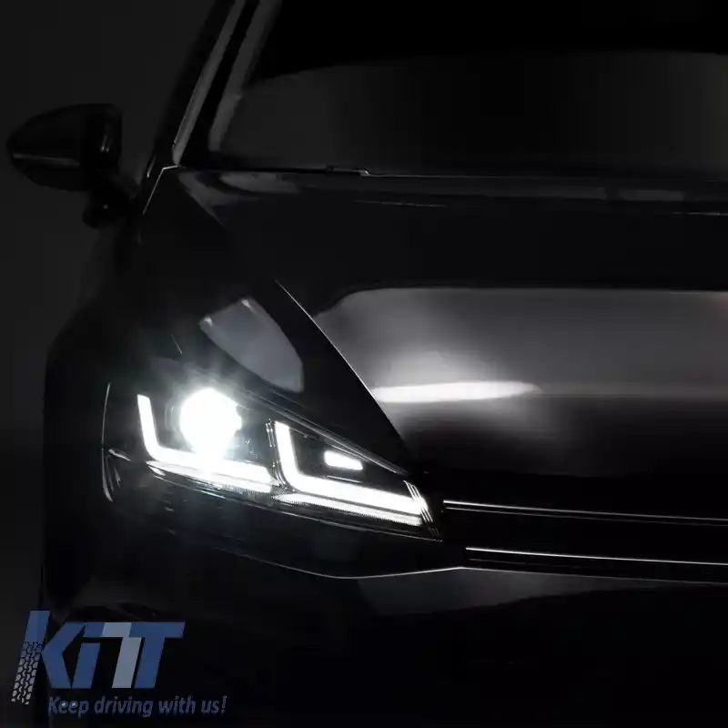 Set de faruri potrivit pentru VW Golf VII (7) 12-17 DRL Full LED Versiune Halogen Negru/Chrome LEDHL103-CM RHD Direcție pe Dreapta Osram Ledriving-image-6318608