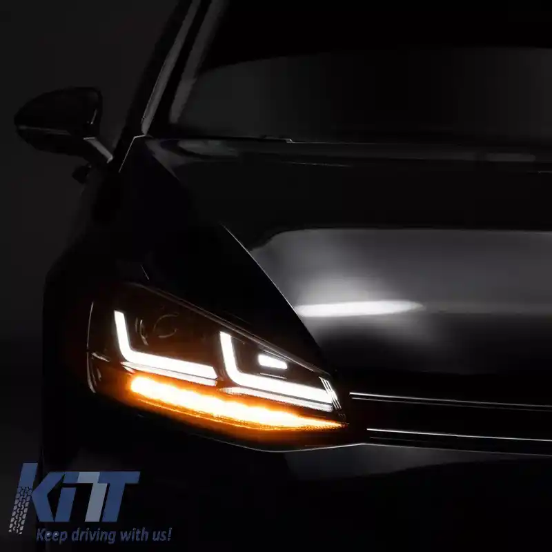 Set de faruri potrivit pentru VW Golf VII (7) 12-17 DRL Full LED Versiune Halogen Negru/Chrome LEDHL103-CM RHD Direcție pe Dreapta Osram Ledriving-image-6318609