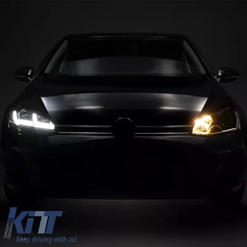 Set de faruri potrivit pentru VW Golf VII (7) 12-17 DRL Full LED Versiune Halogen Negru/Chrome LEDHL103-CM RHD Direcție pe Dreapta Osram Ledriving-image-6318610