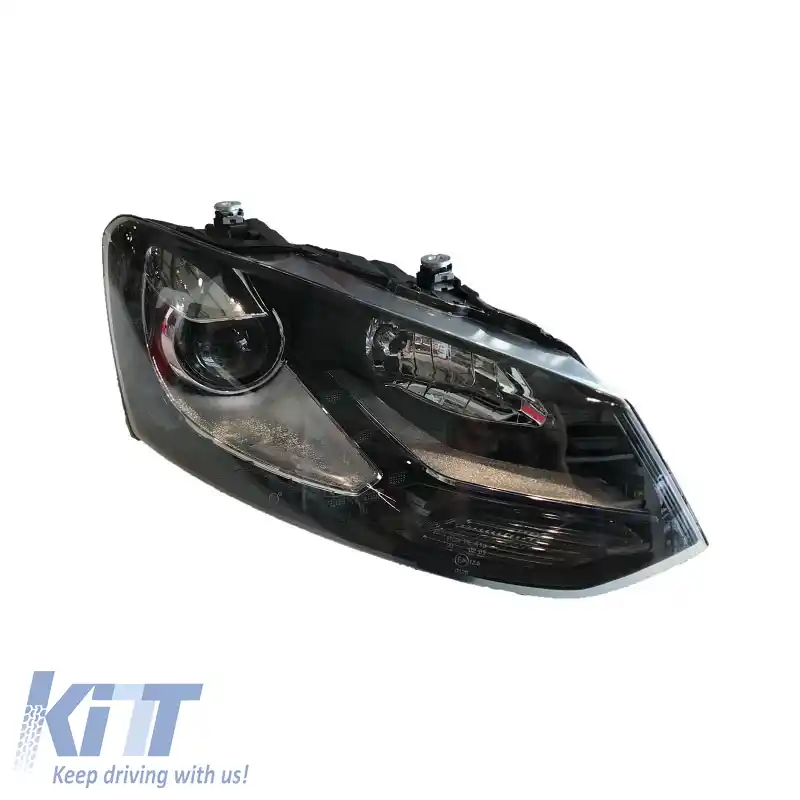 Set de faruri potrivit pentru VW Polo 6R/6C 09-17 DRL GTI R-Look Negru/Linie Argintie H7/H7 cu Motor Carner-image-6289984