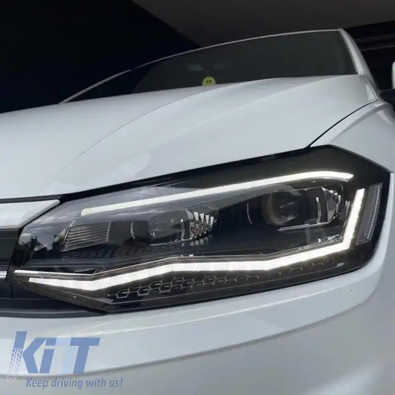 Set de Faruri Potrivit pentru VW Polo AW 17+ Tub LED DRL Aspect GTI Linia Neagră/Silver Upgrade cu Xenon cu Motor Carrier-image-6290174